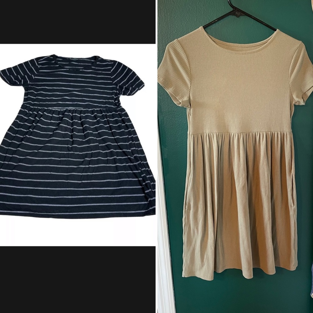 Set of XS Wild Fable/Target babydoll dresses Sage/Olive green black/white stripe